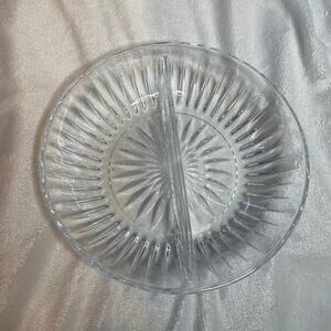 Princess House Highlights Crystal Divided Dish 8” Clear Serving Kitchenware‎
